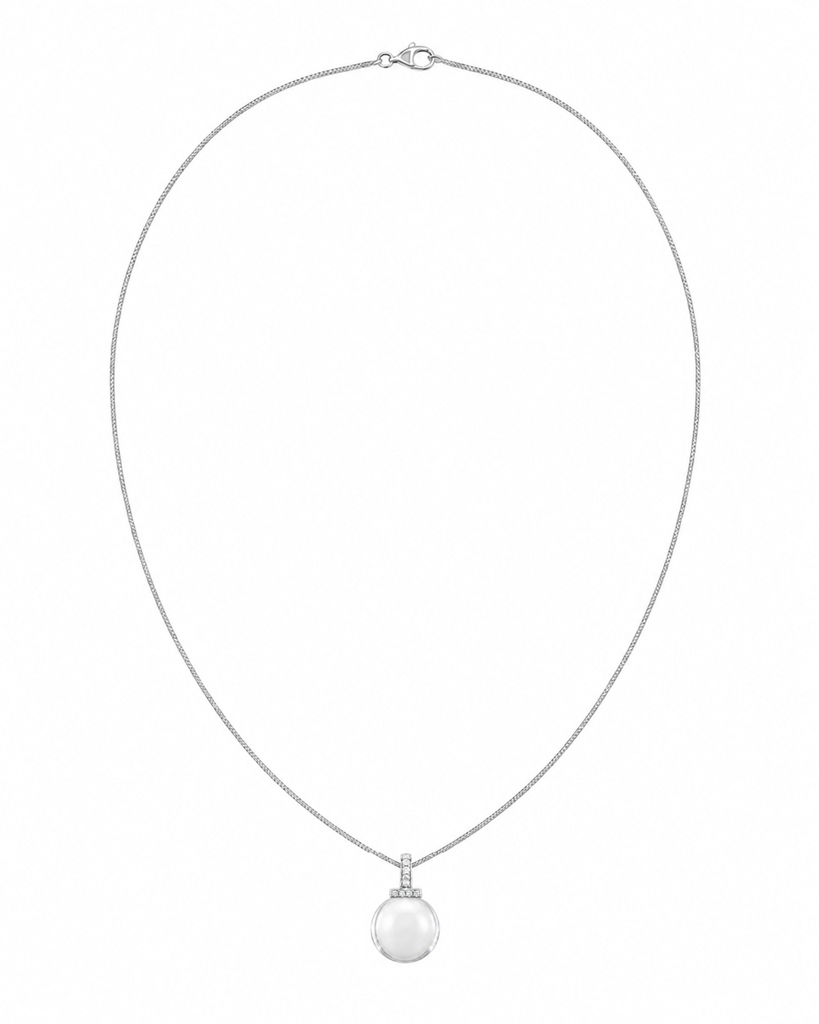 Clear quartz interchangeable pendant necklace, full 18 inch necklace on white background
