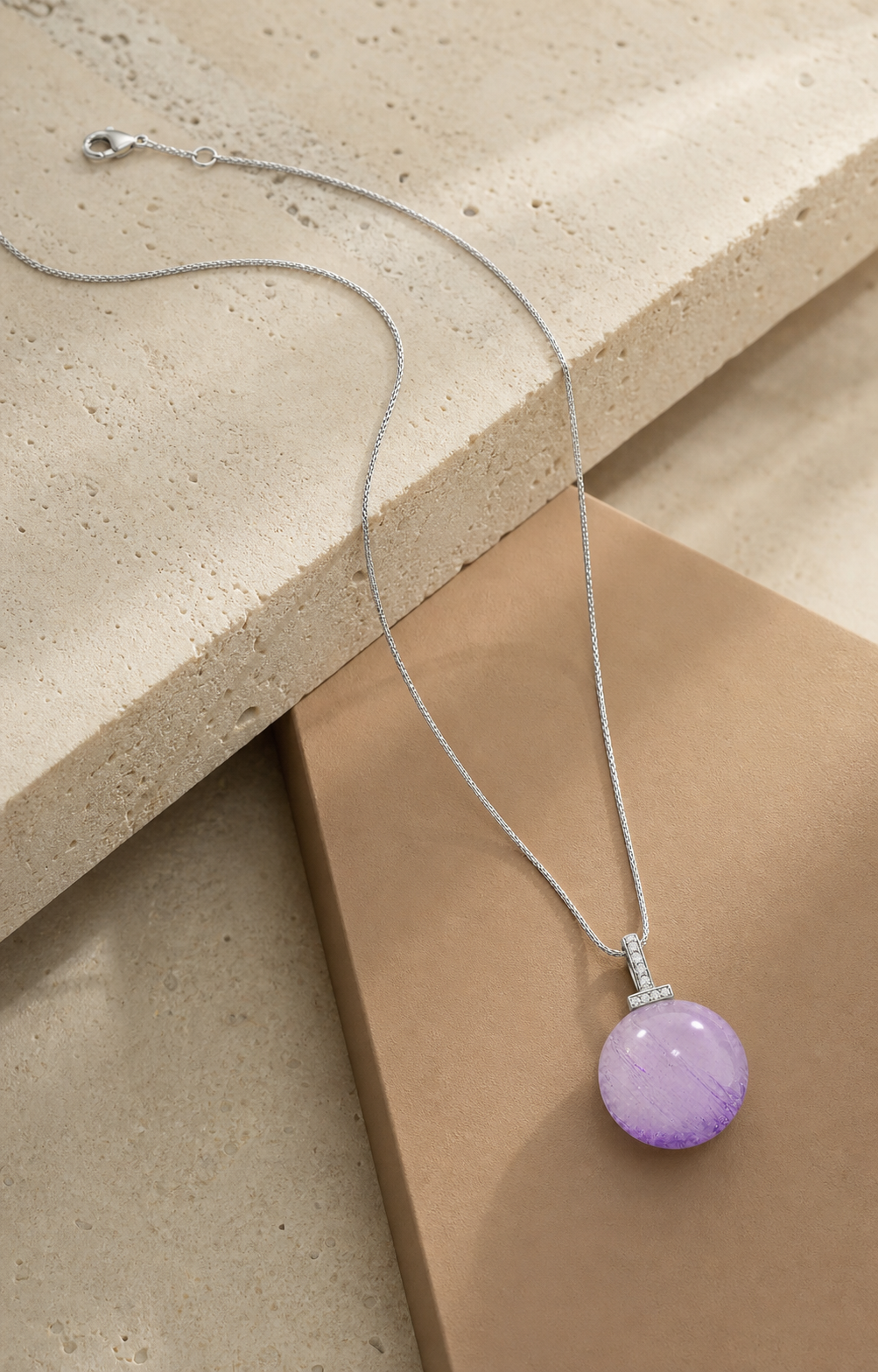 Bolivian Amethyst interchangeable pendant necklace, crystal still-life detail