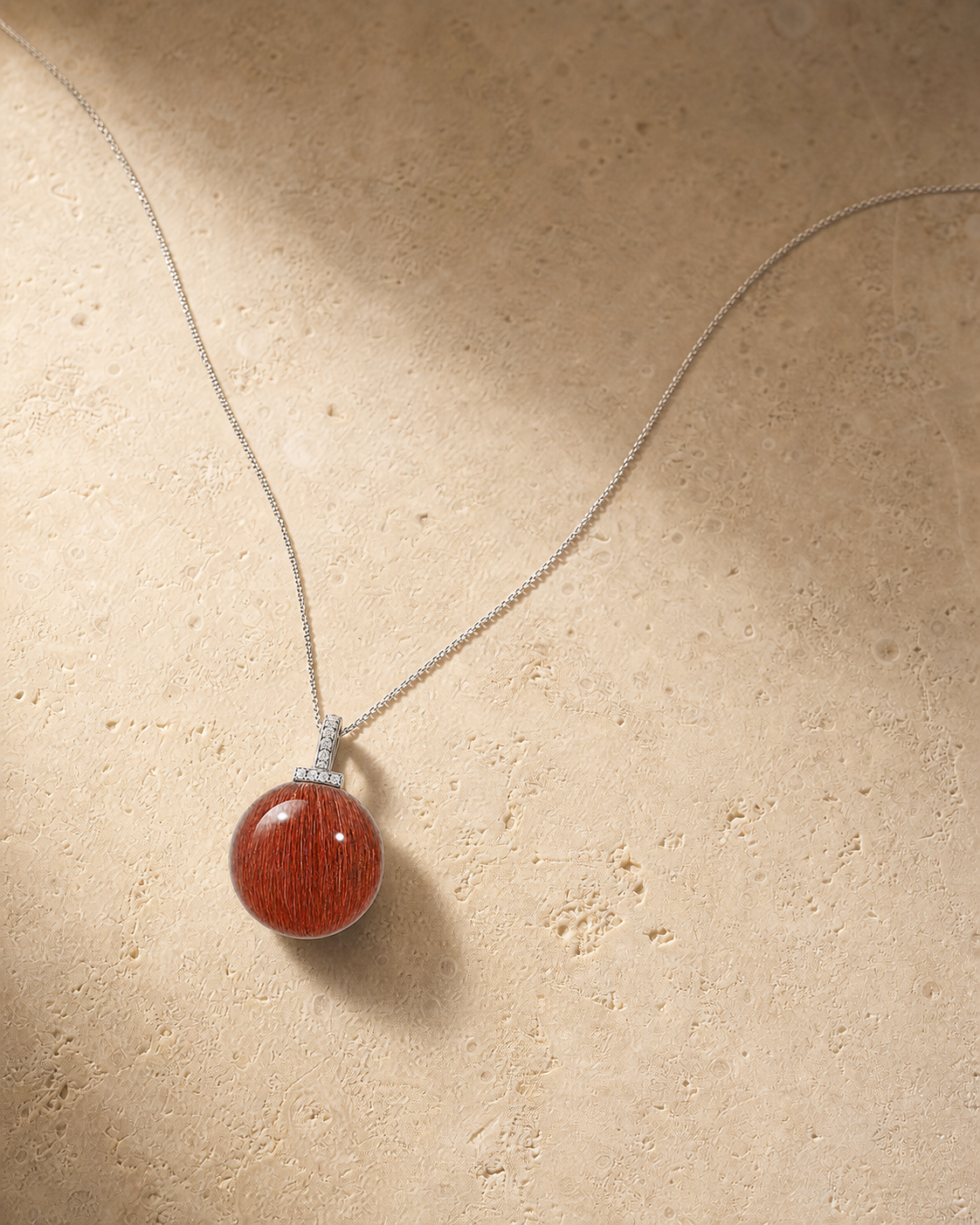Red Rabbit Hair Quartz interchangeable pendant necklace, crystal still-life detail