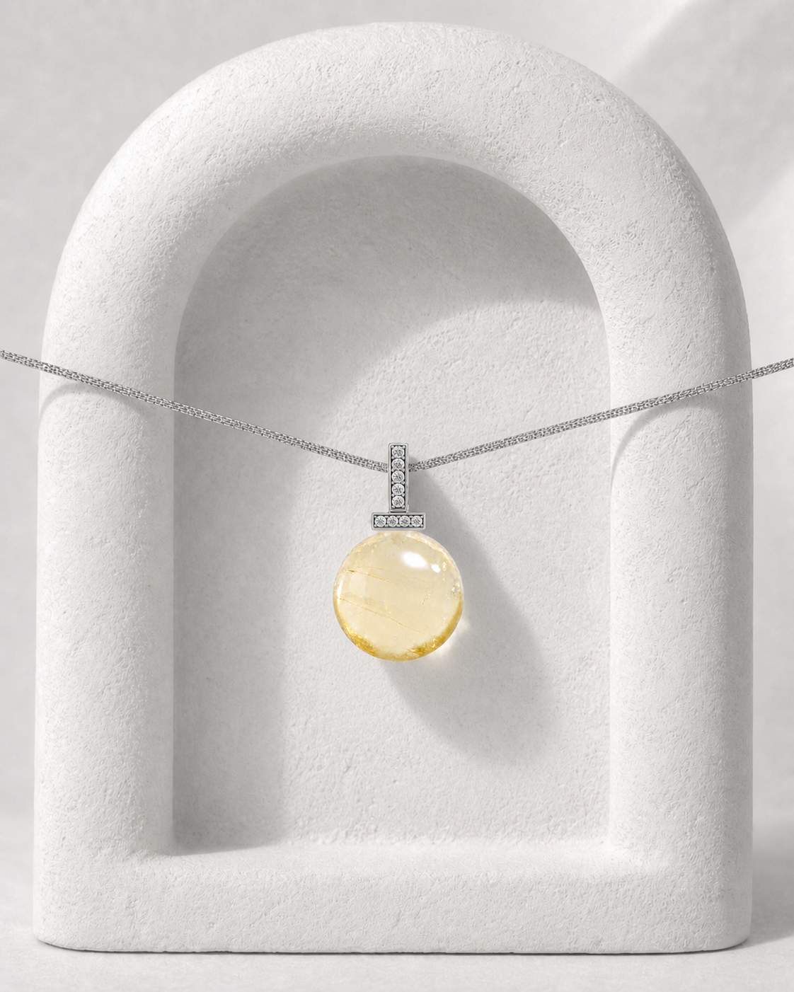 Lemon Citrine interchangeable pendant necklace, crystal still-life detail