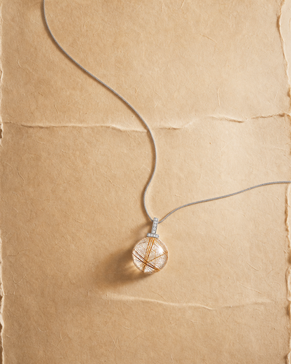 Golden Rutilated Quartz interchangeable pendant necklace, crystal still-life detail
