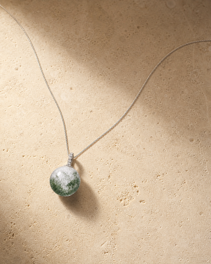Green Phantom Quartz interchangeable pendant necklace, crystal still-life detail