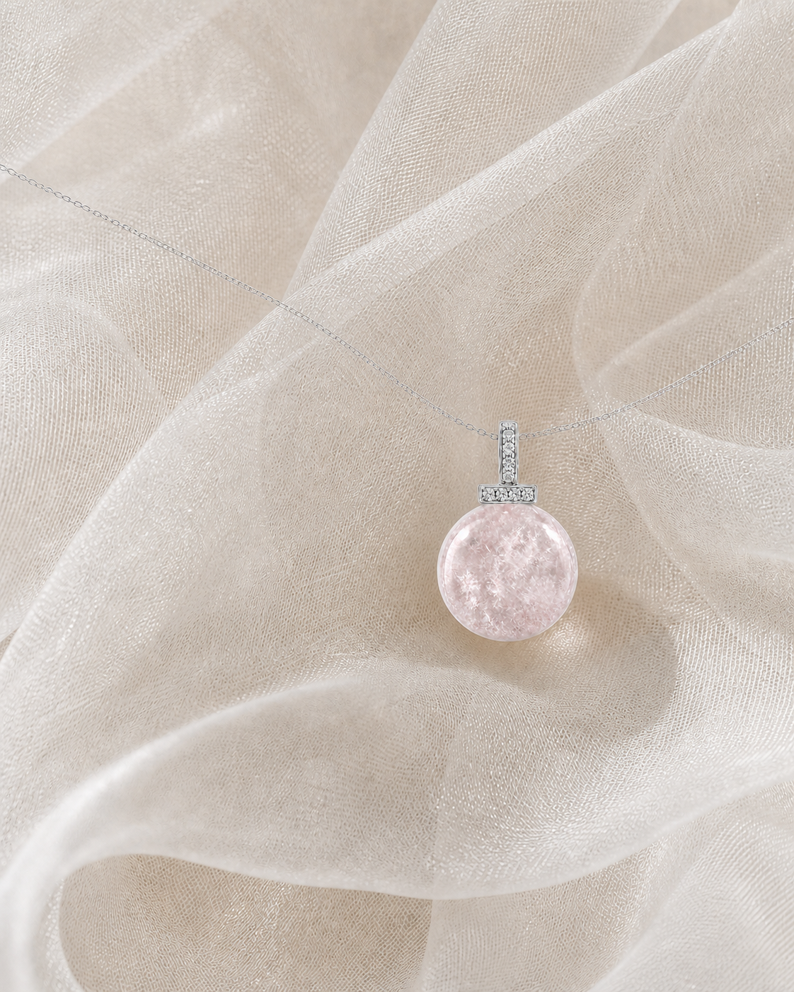 Snow Phantom Quartz interchangeable pendant necklace, crystal still-life detail