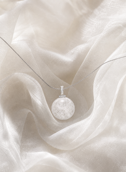 White Phantom Quartz interchangeable pendant necklace, crystal still-life detail