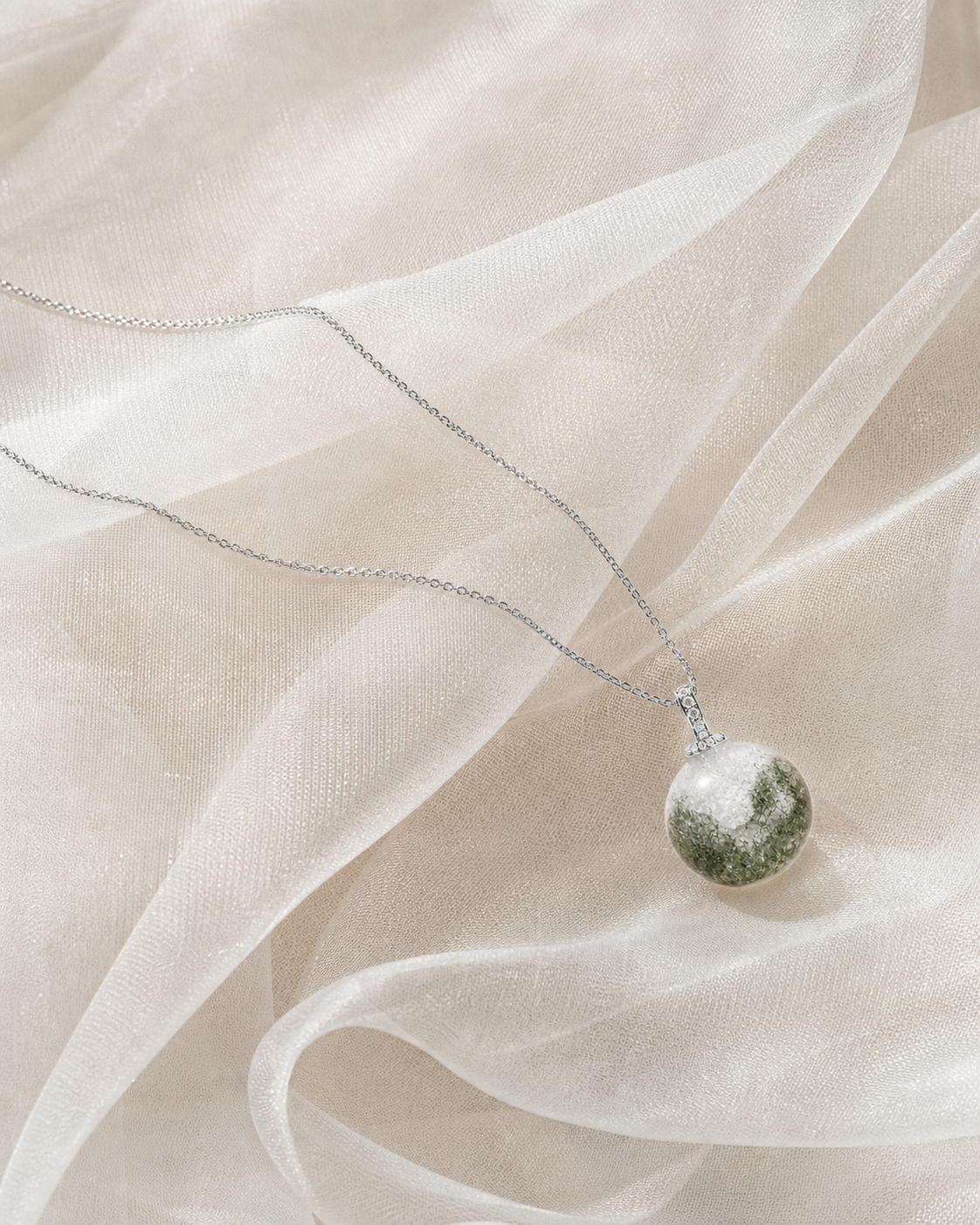 Green Phantom Quartz interchangeable pendant necklace, crystal still-life detail