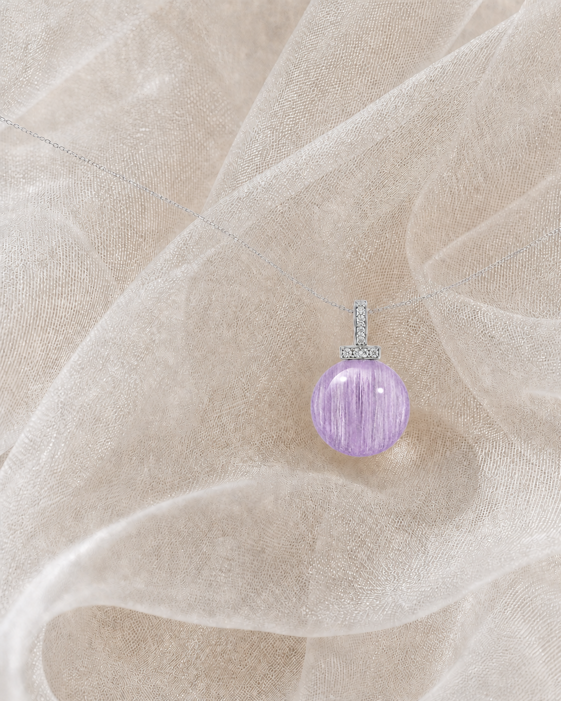 Kunzite interchangeable pendant necklace, crystal still-life detail
