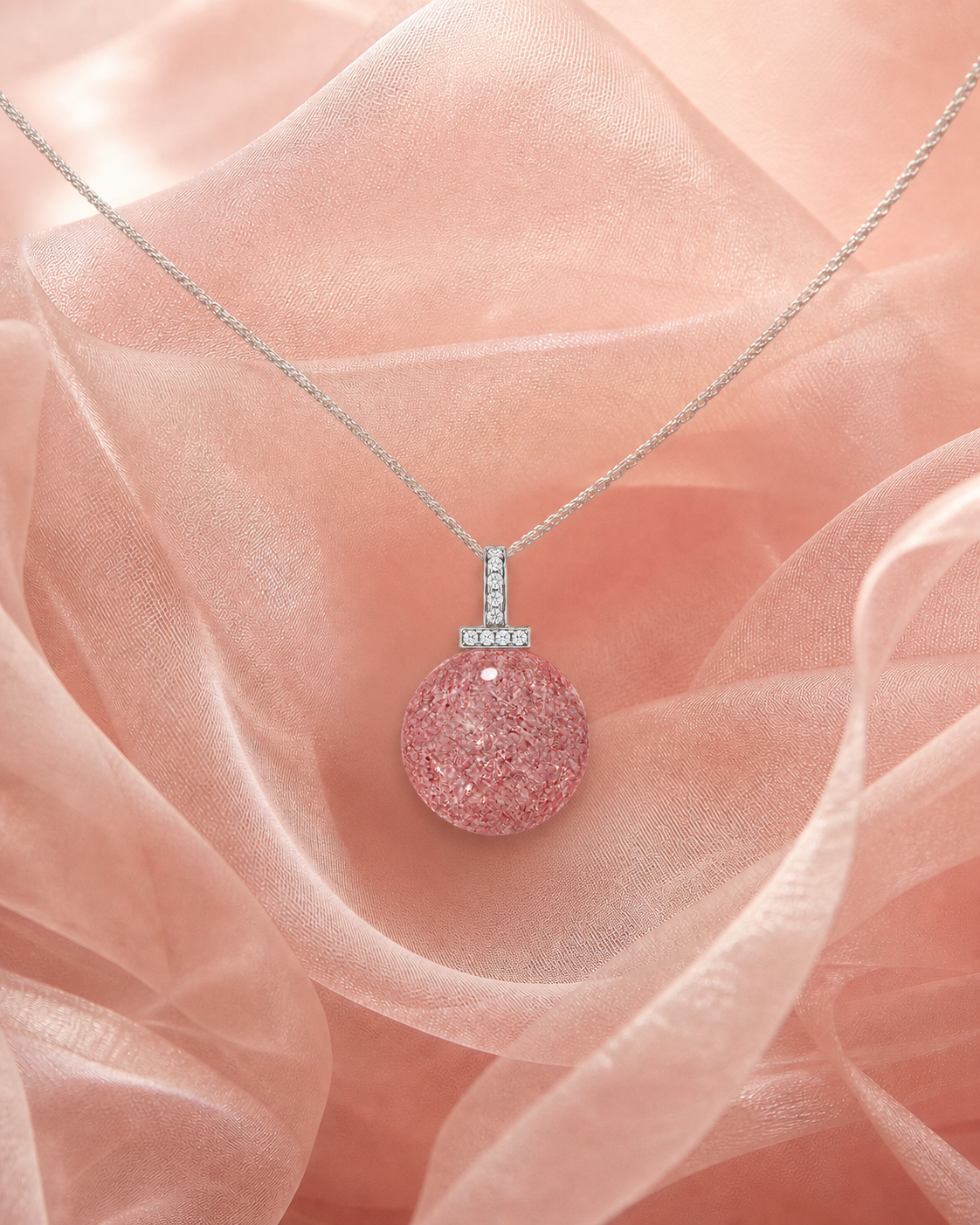 Strawberry Quartz interchangeable pendant necklace, crystal still-life detail