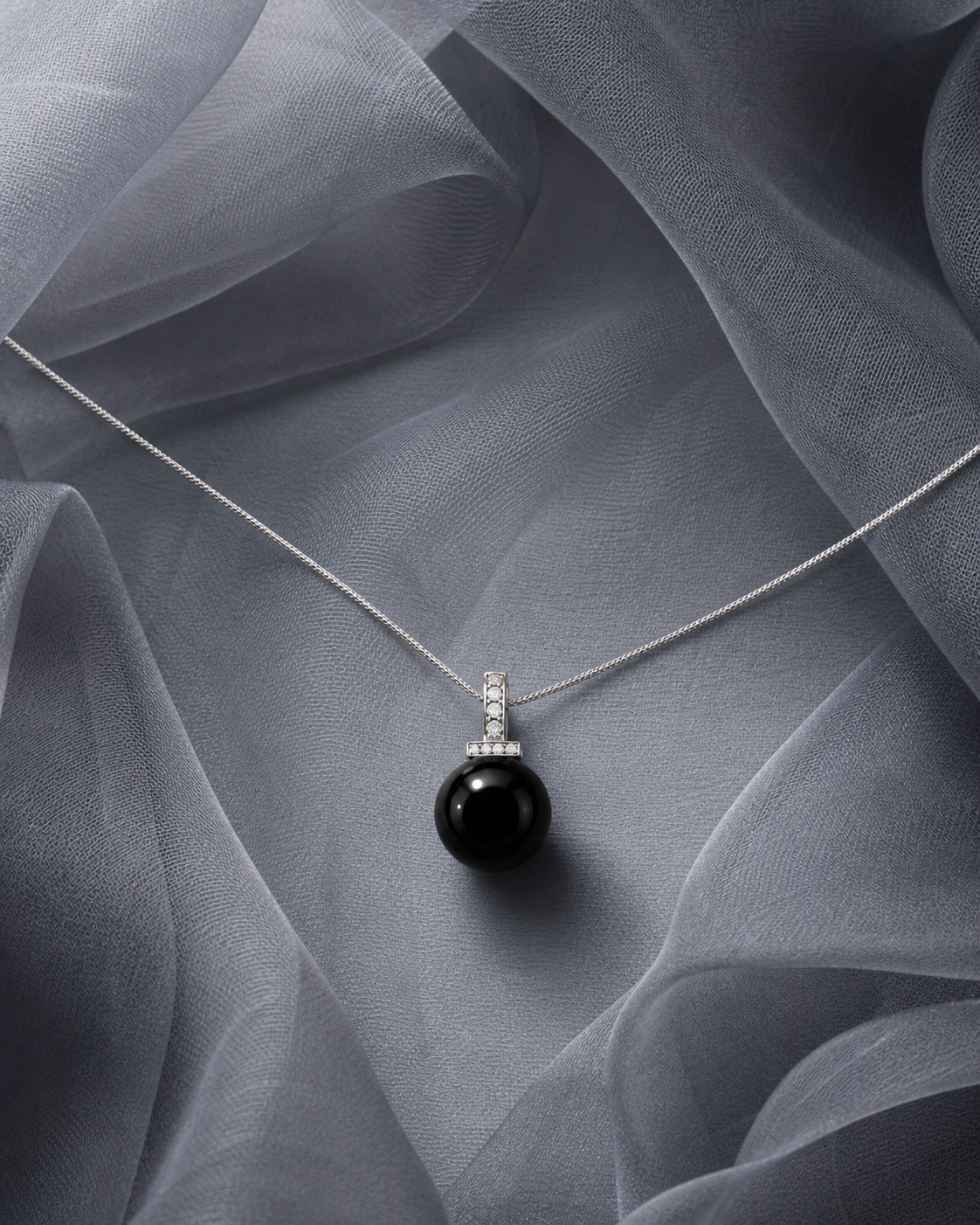 Black Obsidian interchangeable pendant necklace, crystal still-life detail