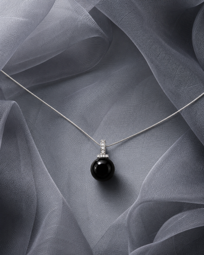 Black Obsidian interchangeable pendant necklace, crystal still-life detail