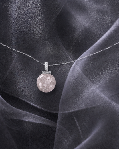Snow Phantom Quartz interchangeable pendant necklace, crystal still-life detail