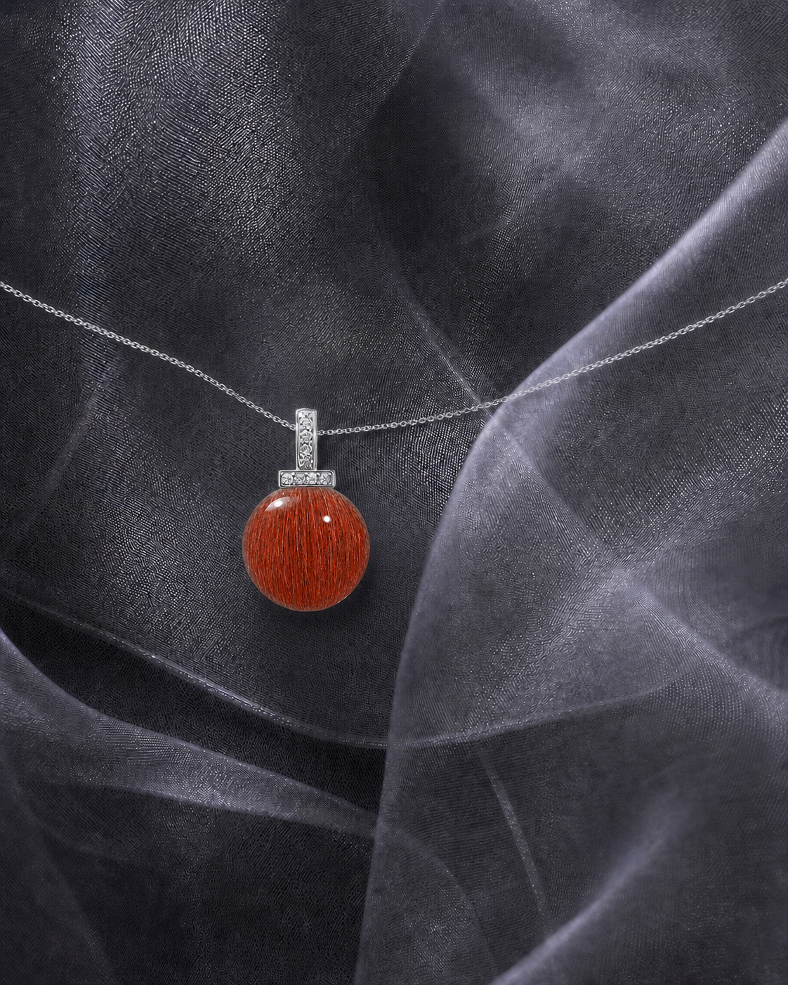 Red Rabbit Hair Quartz interchangeable pendant necklace, crystal still-life detail