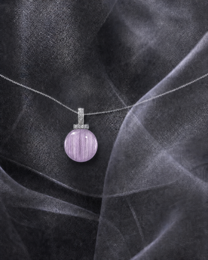 Kunzite interchangeable pendant necklace, crystal still-life detail
