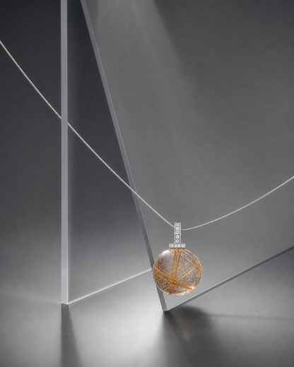 Golden Rutilated Quartz interchangeable pendant necklace, crystal still-life detail