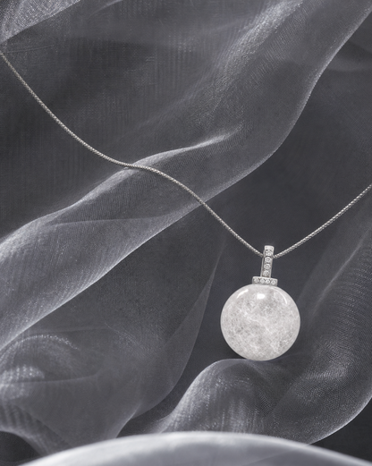 White Phantom Quartz interchangeable pendant necklace, crystal still-life detail