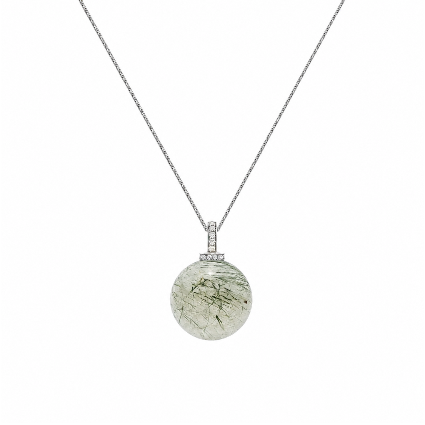 Green Rabbit Hair Quartz interchangeable pendant necklace, white-background product view