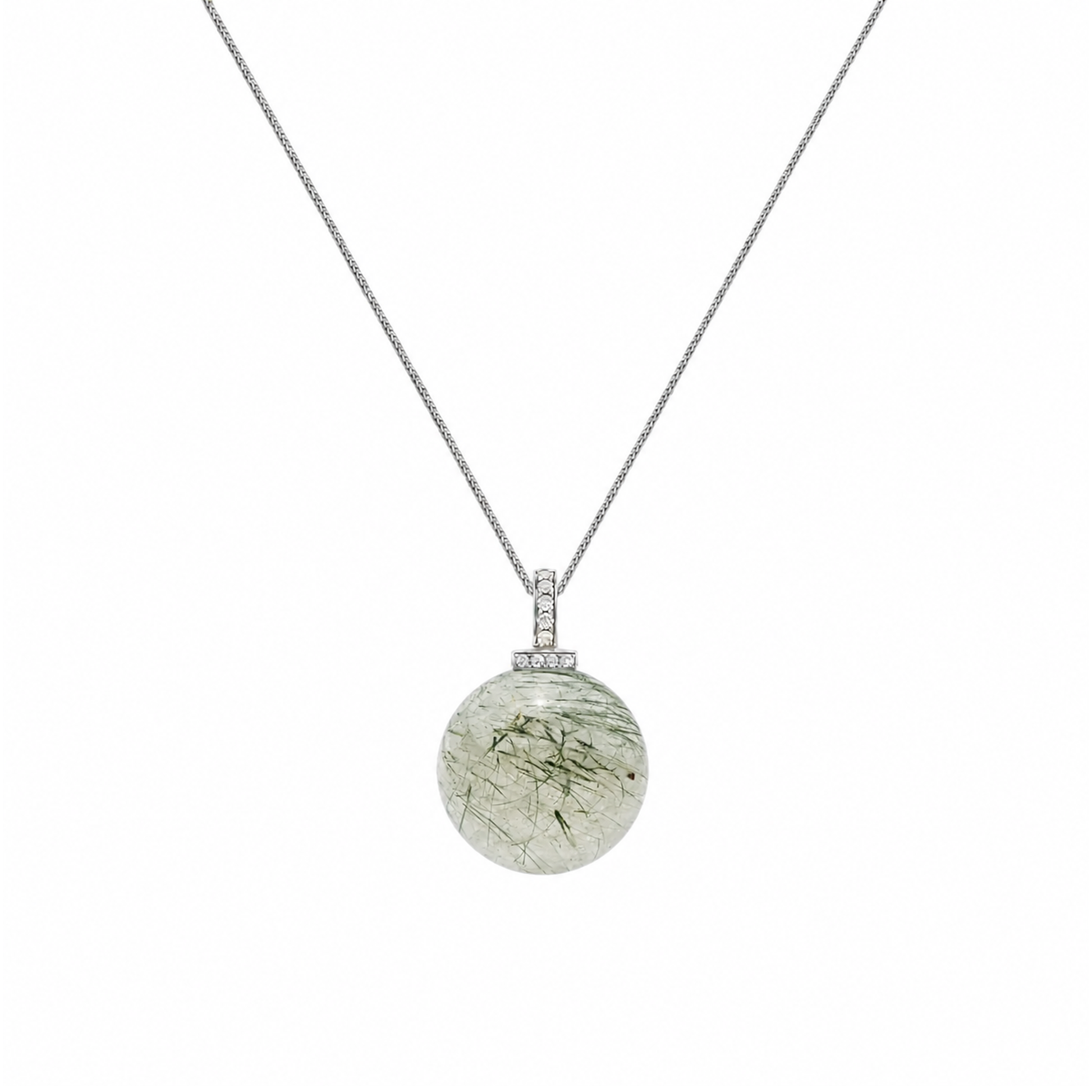 Green Rabbit Hair Quartz interchangeable pendant necklace, white-background product view