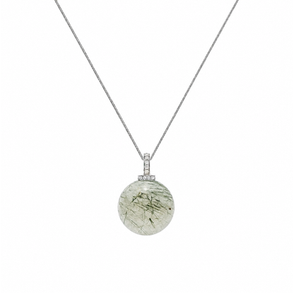 Green Rabbit Hair Quartz interchangeable pendant necklace, white-background product view