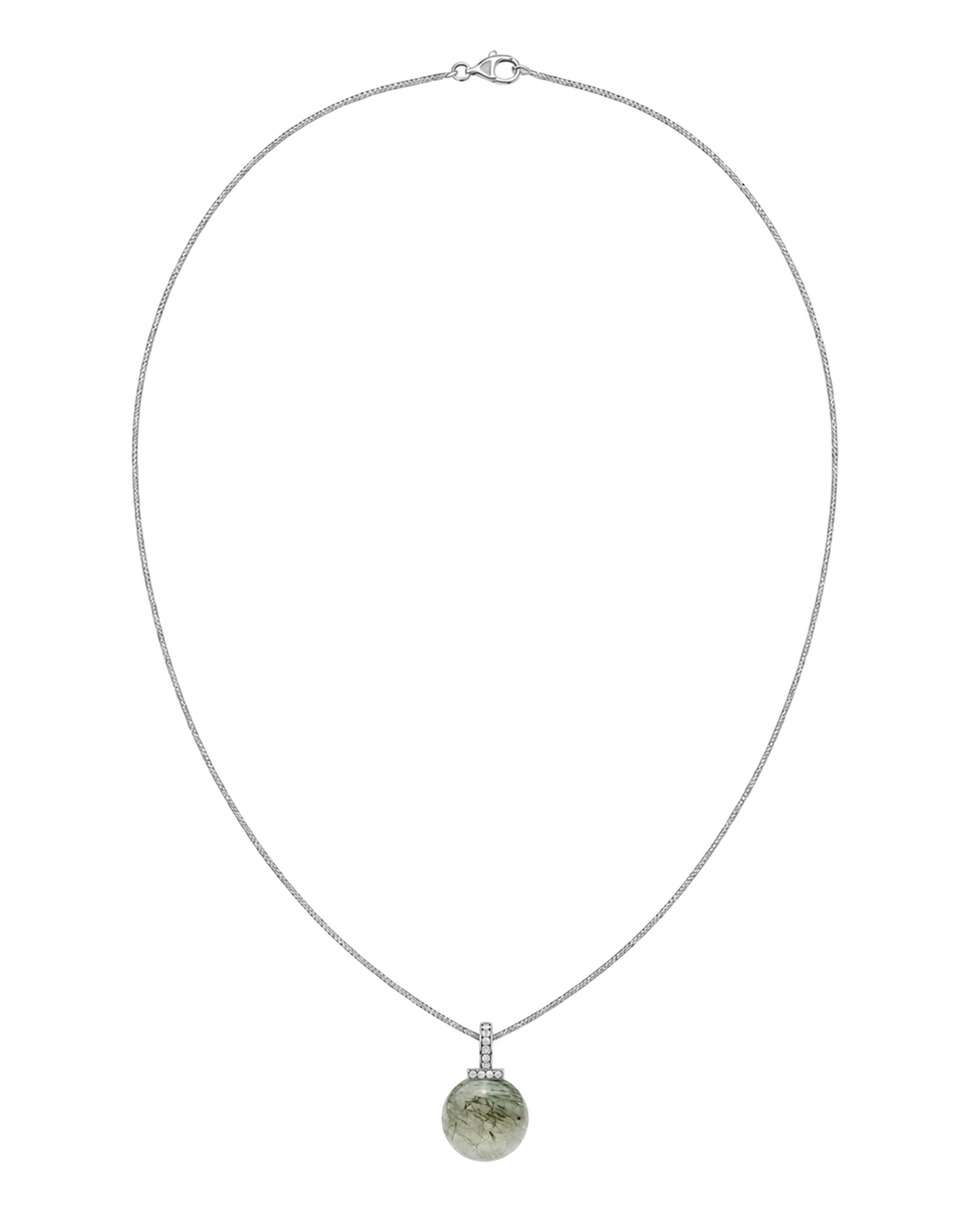 Green Rabbit Hair Quartz interchangeable pendant necklace, full necklace transparent view