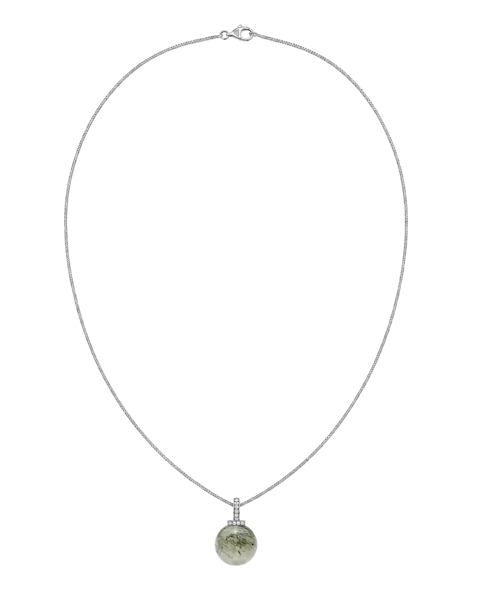 Green Rabbit Hair Quartz interchangeable pendant necklace, full necklace transparent view