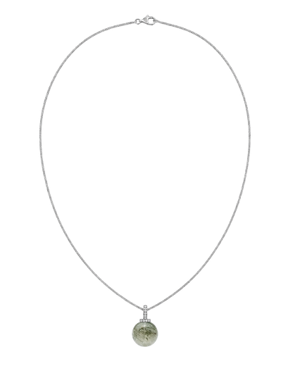Green Rabbit Hair Quartz interchangeable pendant necklace, full necklace transparent view