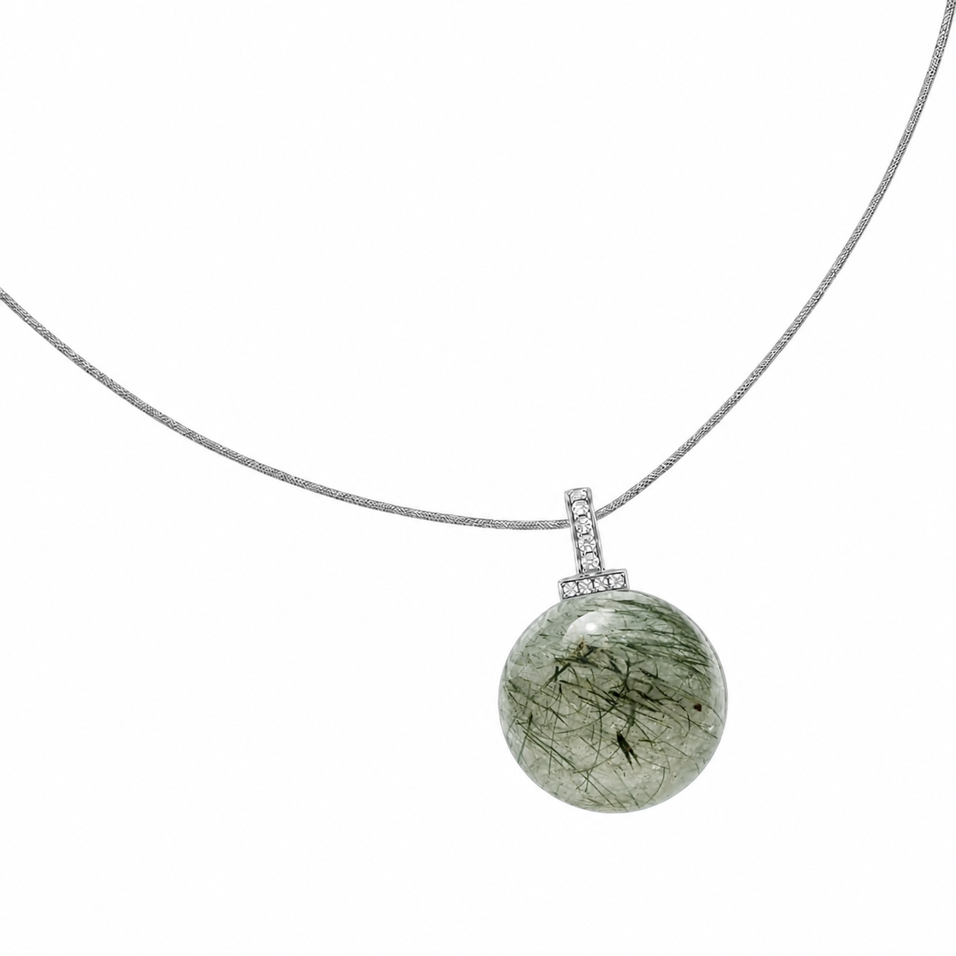 Green Rabbit Hair Quartz interchangeable pendant necklace, white-background product view