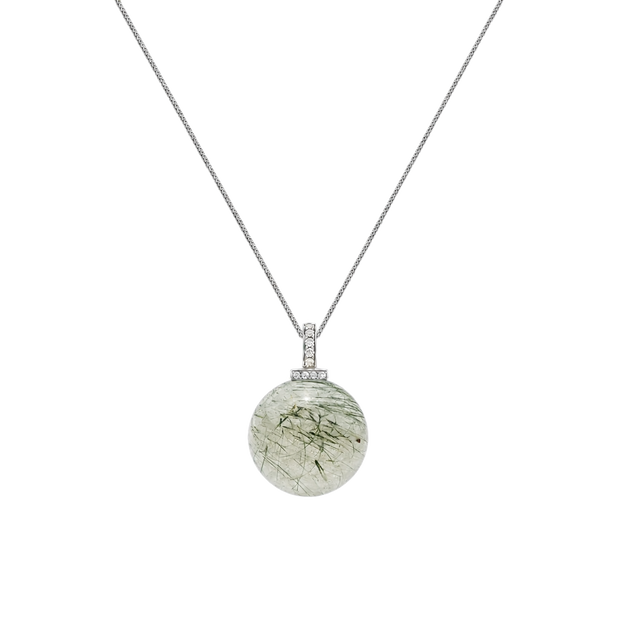 Green Rabbit Hair Quartz Interchangeable Pendant Necklace