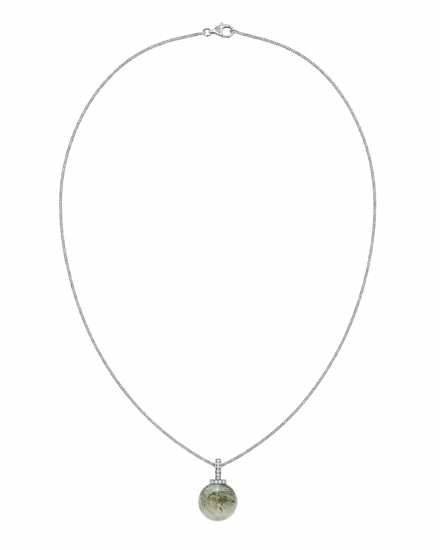 Green Rabbit Hair Quartz interchangeable pendant necklace, white-background product view