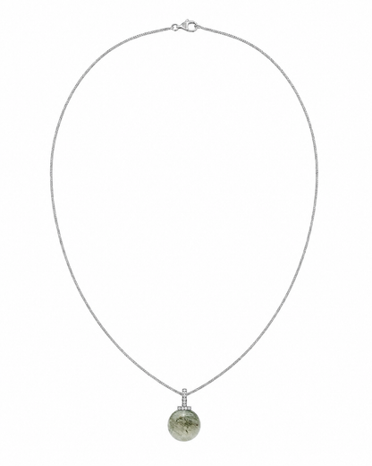 Green Rabbit Hair Quartz interchangeable pendant necklace, white-background product view
