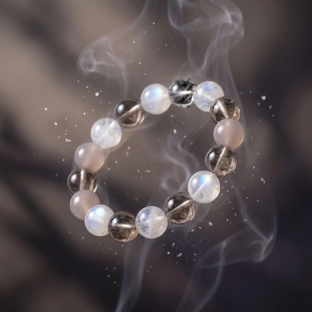 Soothing Gentle Heart Healer stack bracelet, designed with soft pink and green crystals for emotional well-being.